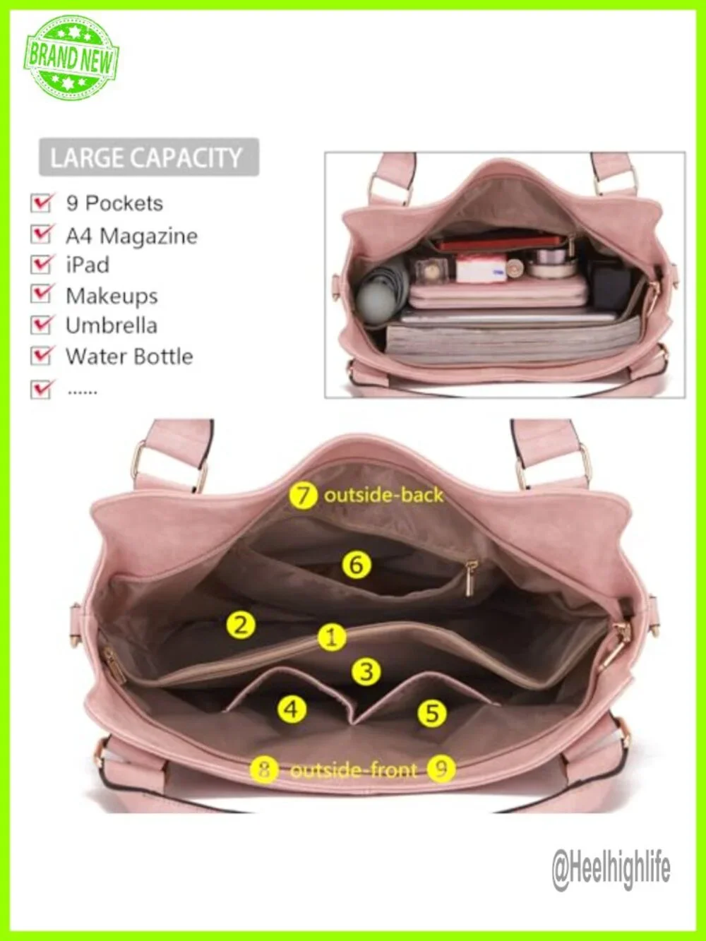 Large Hobo Crossbody Bag Set 4pcs Soft PU Leather Detachable Strap Total 9